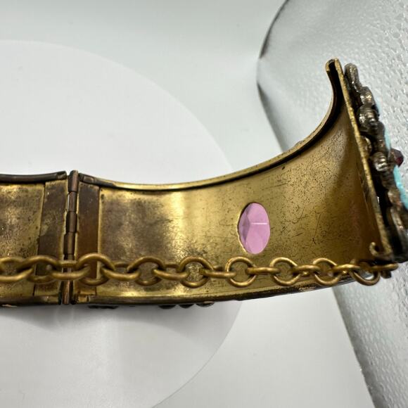 Vintage antique Austro Hungarian Czech glass enamel hinged bangle bracelet - Picture 9 of 10